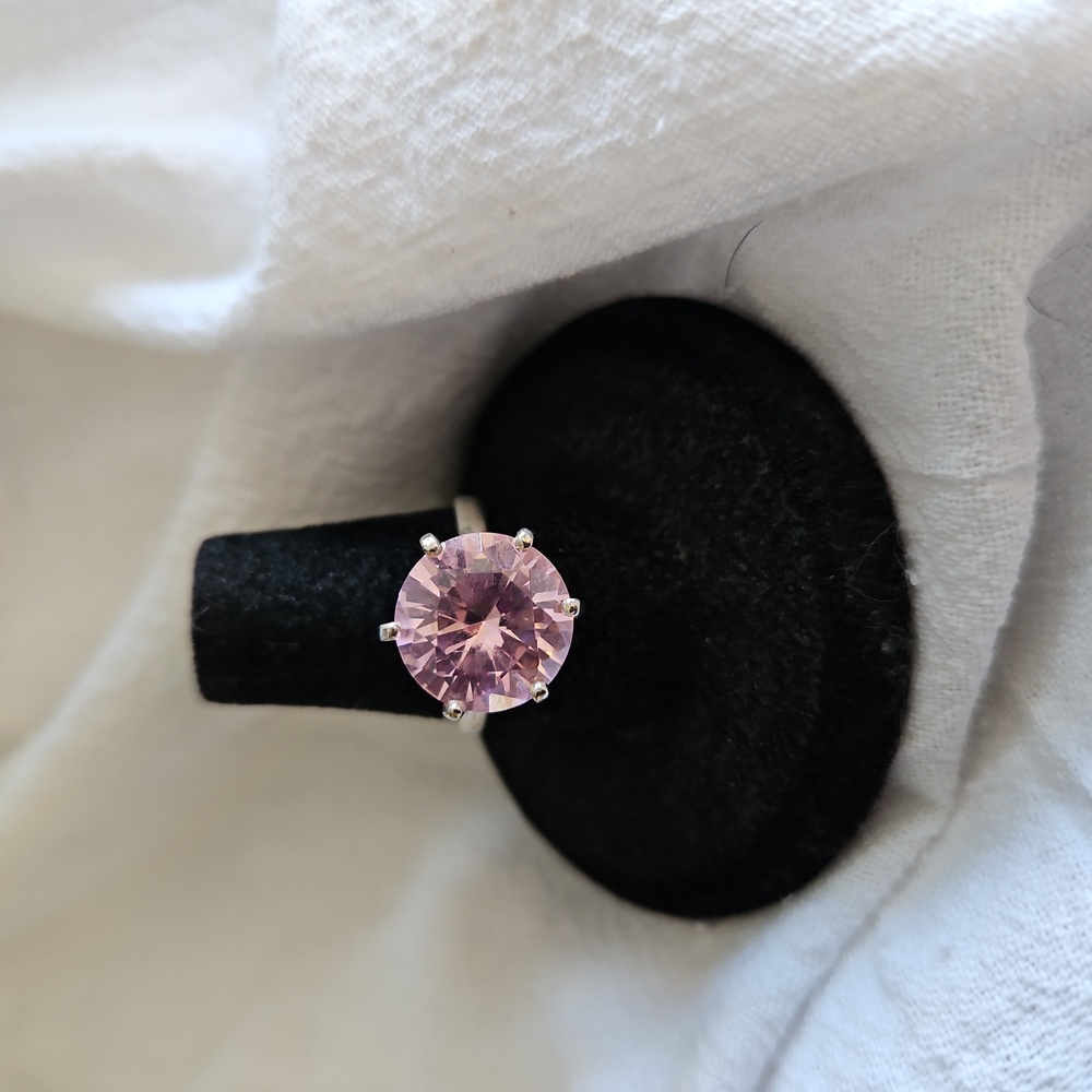 Pink round stone ring, size 6.5, sterling silver